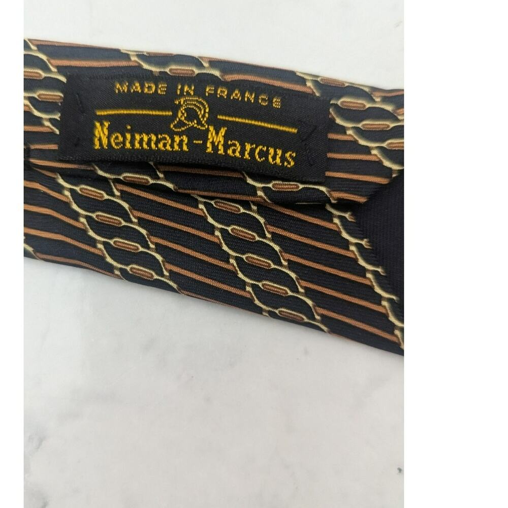 Mens Hermes designer silk tie gold burgandy brown colorway graphic design - Picture 6 of 10